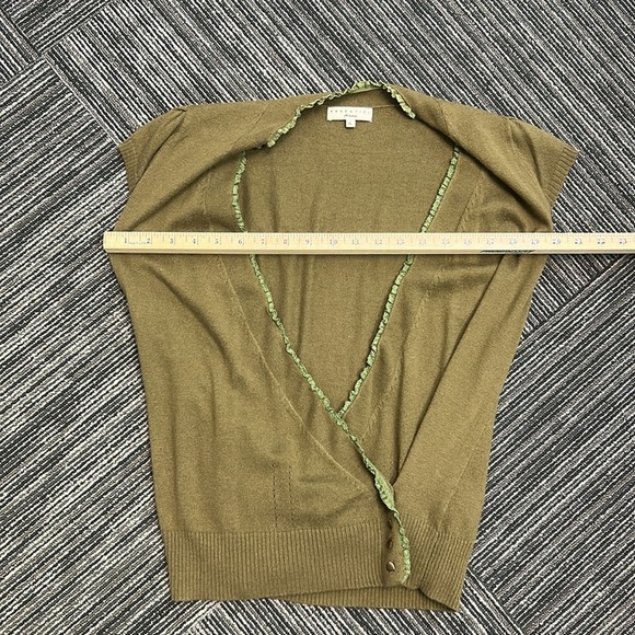 Essentiel Antwerp Merino Wool Blend V-Neck Olive Green Open Front Sweater Vest - Picture 5 of 6